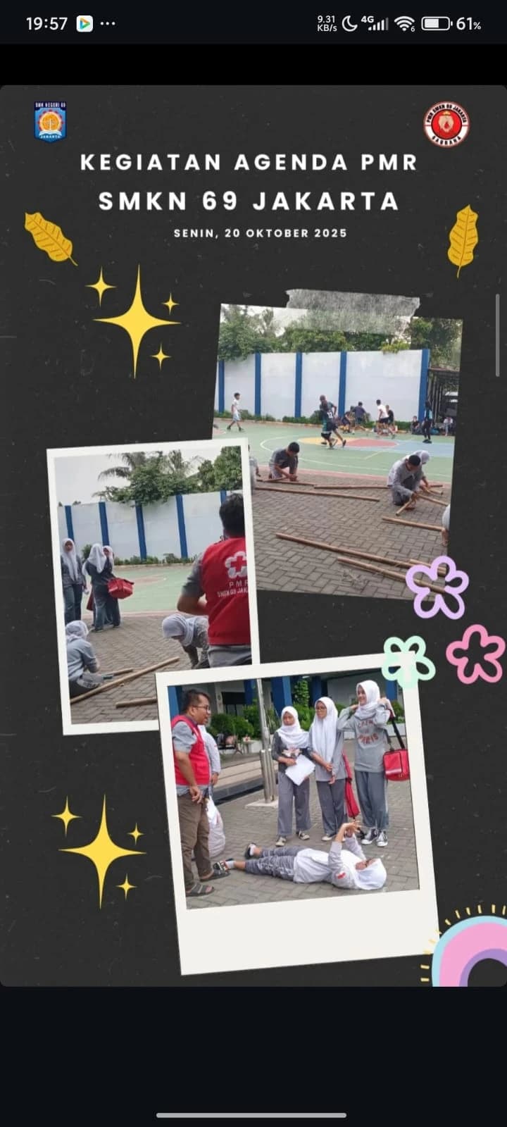 Kolase dokumentasi agenda PMR SMKN 69 Jakarta pada 20 Oktober 2025